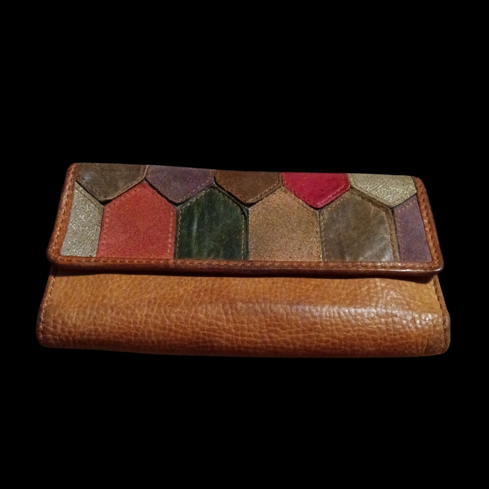 Vintage Fossil Patchwork Leather Wallet in Earth Tones